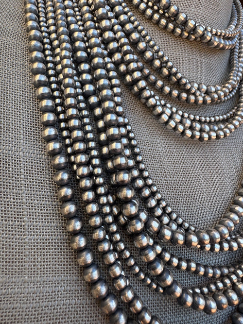 Handcrafted Sterling Silver 3 Strand Beaded 3-8mm Necklace