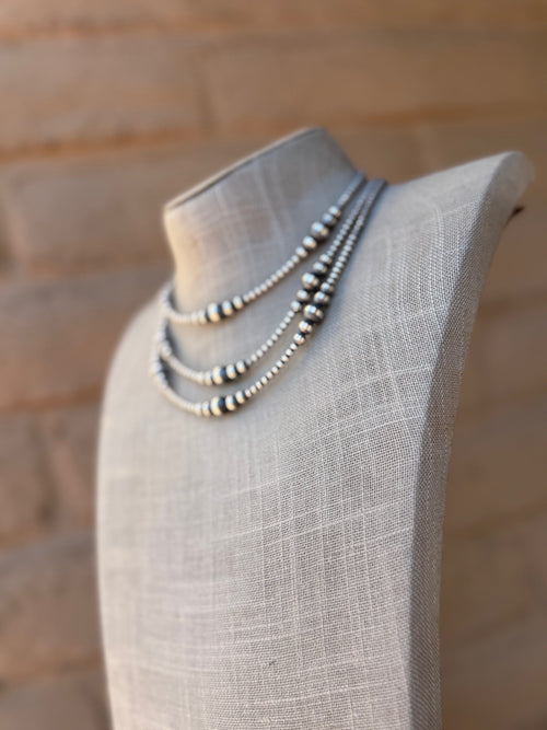 Handcrafted Sterling Silver Pearl Beaded 3-6mm Necklace