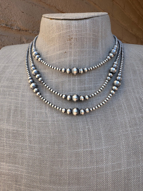 Handcrafted Sterling Silver Pearl Beaded 3-6mm Necklace