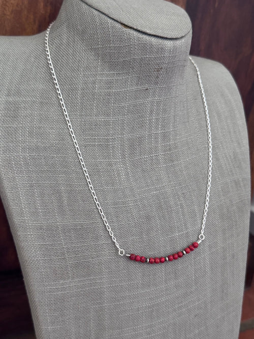 Handmade Sterling Silver Red Opal & Pearl Beaded Chain Necklace 20.75" by Roaming Buffalo