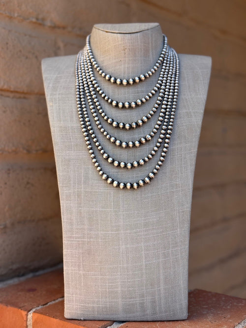 Handcrafted Sterling Silver Pearl 3-8mm Beaded Necklace