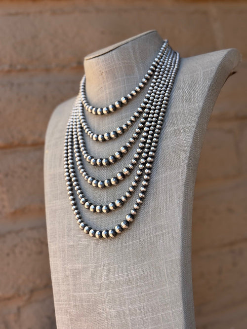 Handcrafted Sterling Silver Pearl 3-8mm Beaded Necklace