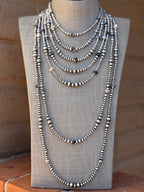 Handcrafted Sterling Silver & White Buffalo 3-8mm Beaded Necklace 18"