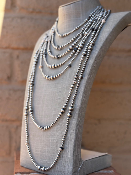 Handcrafted Sterling Silver & White Buffalo 3-8mm Beaded Necklace 18"