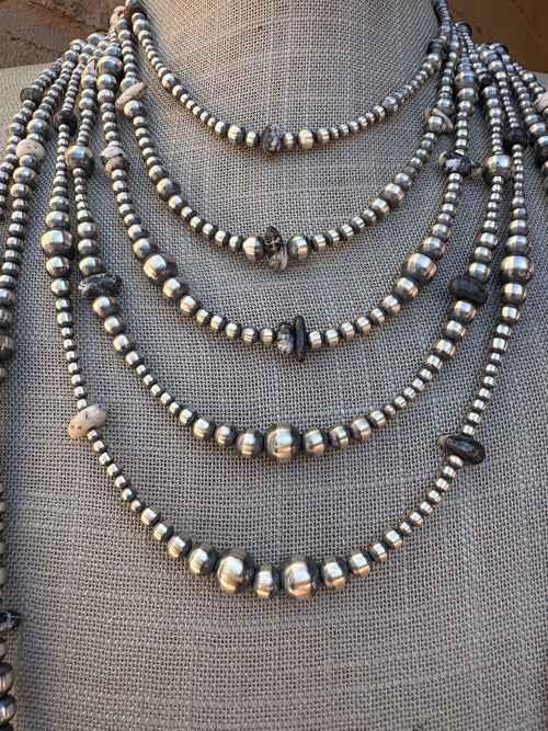 Handcrafted Sterling Silver & White Buffalo 3-8mm Beaded Necklace 18"