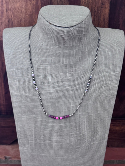 Handmade Sterling Silver Mixed Opal & Pearl Beaded Chain Necklace 21.5" by Roaming Buffalo