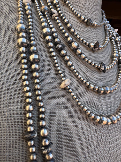 Handcrafted Sterling Silver & White Buffalo 3-5mm Beaded Necklace 14"
