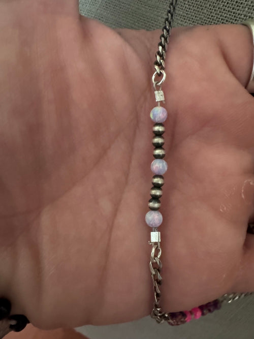 Handmade Sterling Silver Mixed Opal & Pearl Beaded Chain Necklace 21.5" by Roaming Buffalo