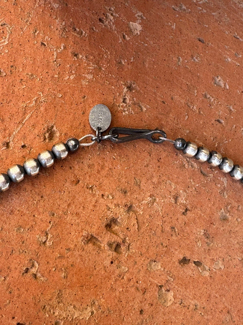 Handcrafted Kingman Turquoise & Sterling Silver 4mm Beaded Necklace 20"