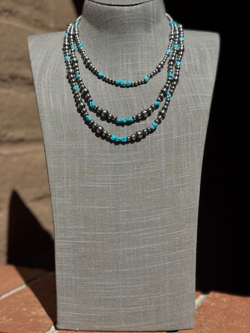 Handcrafted Turquoise And Sterling Silver 4-8mm Beaded Necklace
