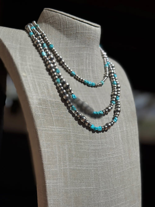 Handcrafted Turquoise And Sterling Silver 4-8mm Beaded Necklace