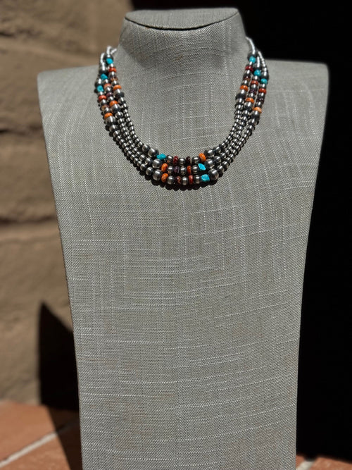 Sterling Silver & Multi Stone Beaded 4-6mm Necklace 18"