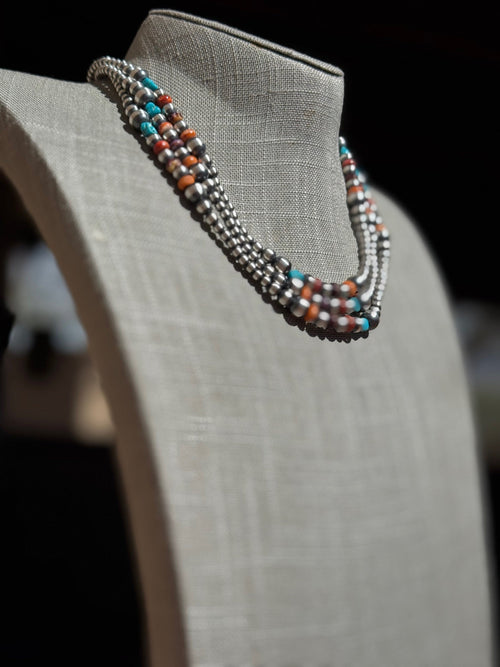 Sterling Silver & Multi Stone Beaded 4-6mm Necklace 18"