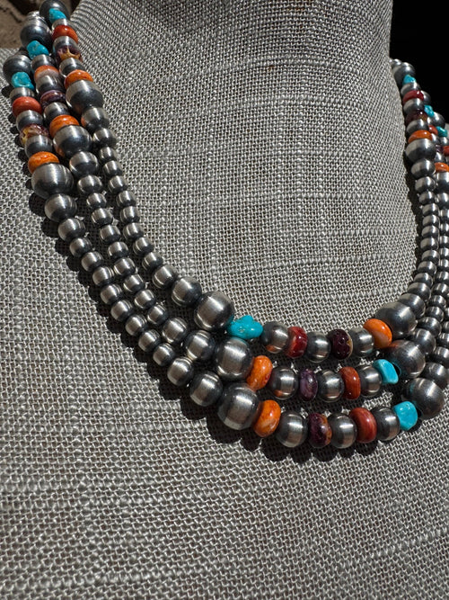 Sterling Silver & Multi Stone Beaded 4-6mm Necklace 18"