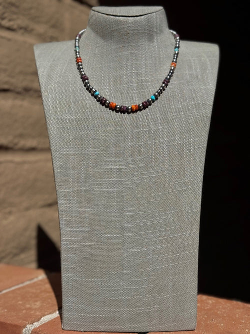 Handcrafted Sterling Silver & Multi Stone 4-6mm Beaded Necklace 18"