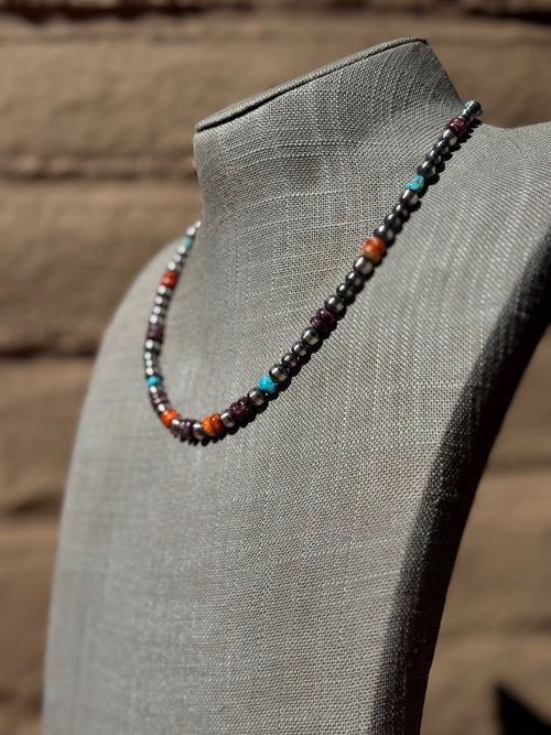 Handcrafted Sterling Silver & Multi Stone 4-6mm Beaded Necklace 18"