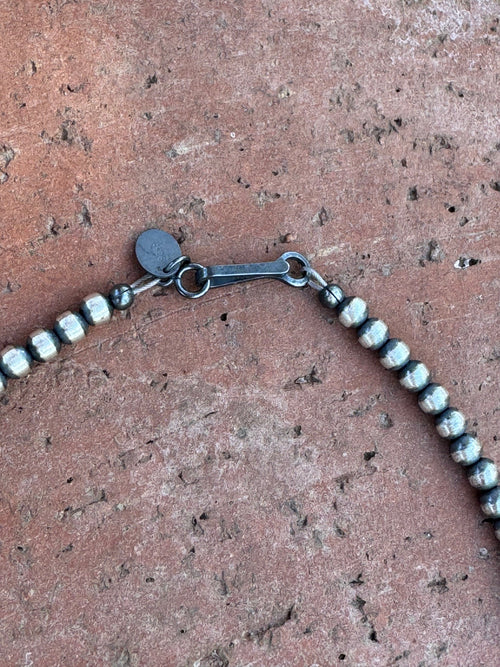 Handcrafted Kingman Turquoise & Sterling Silver 4mm Beaded Necklace 16"