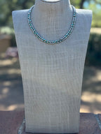 Handcrafted Kingman Turquoise & Sterling Silver 4mm Beaded Necklace 18"