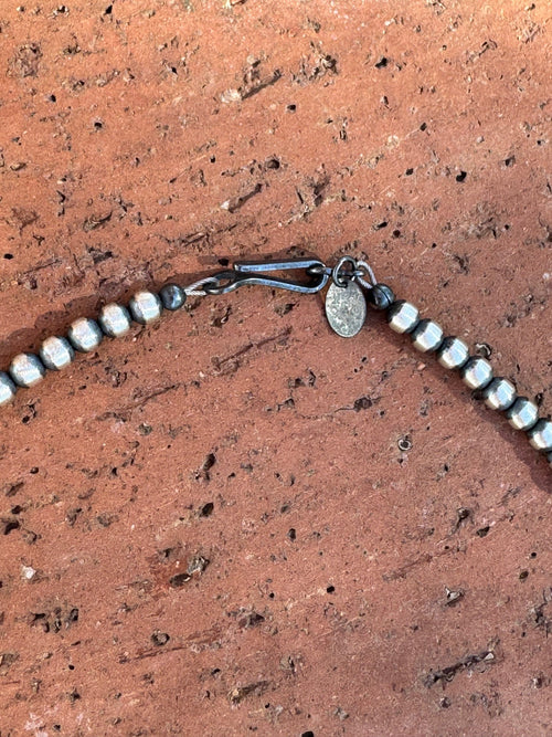 Handcrafted Kingman Turquoise & Sterling Silver 4mm Beaded Necklace 18"