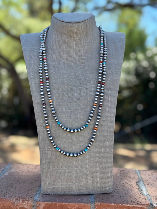 Sterling Silver & Multi Stone Beaded 5-8mm Necklace 30"