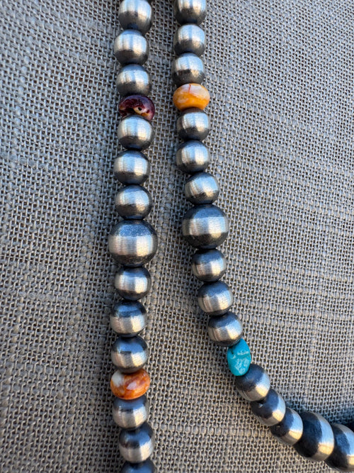 Sterling Silver & Multi Stone Beaded 5-8mm Necklace 30"