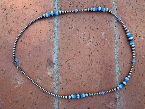 Handcrafted Blue Opal & Sterling Silver Beaded 3-8mm Necklace 22"