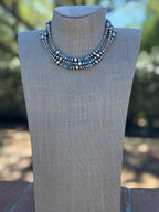 Handcrafted Blue Opal & Sterling Silver Beaded 3-8mm Necklace 16"