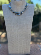 Handcrafted Blue Opal & Sterling Silver Beaded 3-8mm Necklace 16"