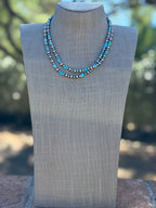 Handcrafted Kingman Turquoise & Sterling Silver 4-6mm Beaded Necklace 36"