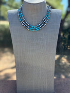 Handcrafted Kingman Turquoise & Sterling Silver 5-8mm Beaded Necklace 18"