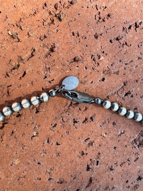 Handcrafted Kingman Turquoise & Sterling Silver 4-6mm Beaded Necklace 20"