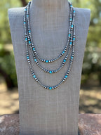 Handcrafted Kingman Turquoise & Sterling Silver 3-6mm Beaded Necklace 72"