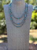 Handcrafted Kingman Turquoise & Sterling Silver 4-6mm Beaded Necklace 24"