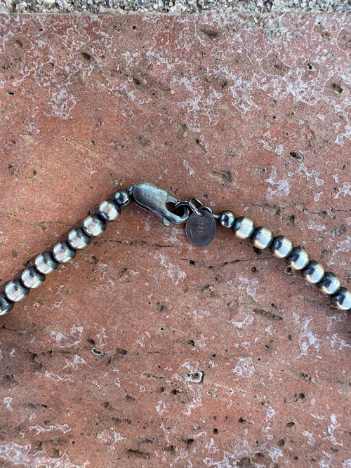 Handcrafted Kingman Turquoise & Sterling Silver 4-6mm Beaded Necklace 24"