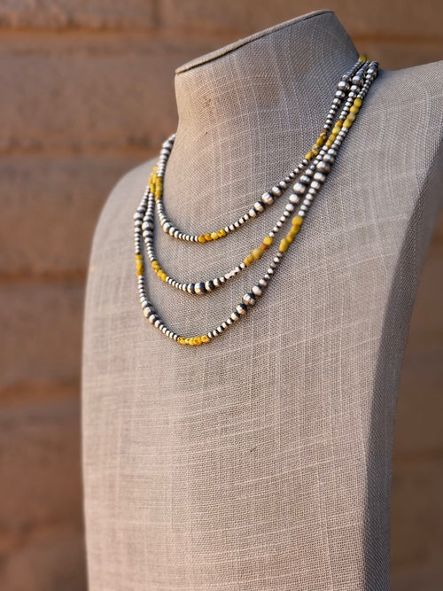 Handcrafted Sterling Silver and Palomino Turquoise Beaded 3-5mm Necklace