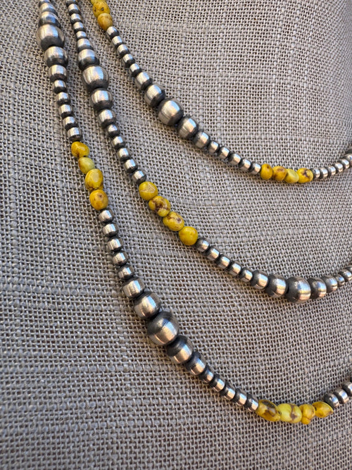 Handcrafted Sterling Silver and Palomino Turquoise Beaded 3-5mm Necklace