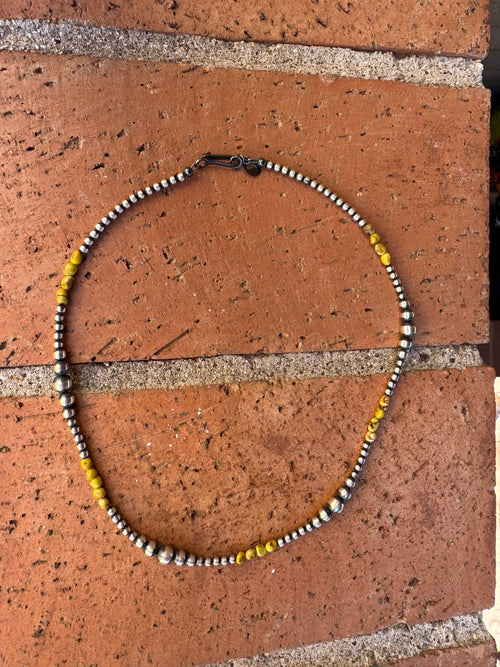 Handcrafted Sterling Silver and Palomino Turquoise Beaded 3-5mm Necklace