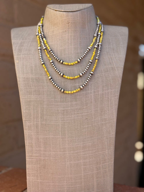 Handcrafted Sterling Silver and Palomino Turquoise Beaded 4mm & 6mm Necklace