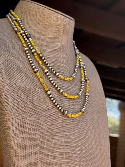 Handcrafted Sterling Silver and Palomino Turquoise Beaded 4mm & 6mm Necklace