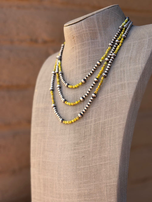 Handcrafted Sterling Silver and Palomino Turquoise Beaded 4mm & 6mm Necklace