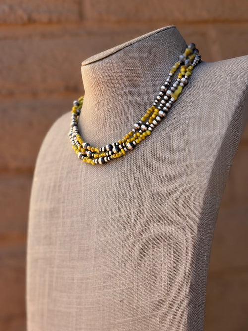 Handcrafted Sterling Silver Palomino Turquoise Beaded 3-6mm 16" Necklace