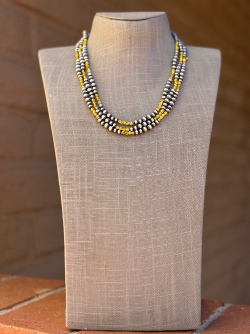 Handcrafted Sterling Silver and Palomino Turquoise Beaded 5-6mm Necklace 20"