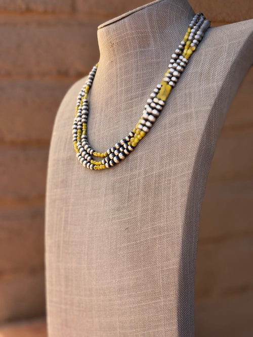 Handcrafted Sterling Silver and Palomino Turquoise Beaded 5-6mm Necklace 20"