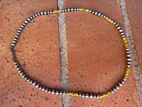 Handcrafted Sterling Silver and Palomino Turquoise Beaded 5-6mm Necklace 20"