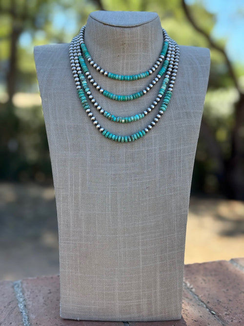 Handcrafted Turquoise & Sterling Silver Beaded 6mm Necklace