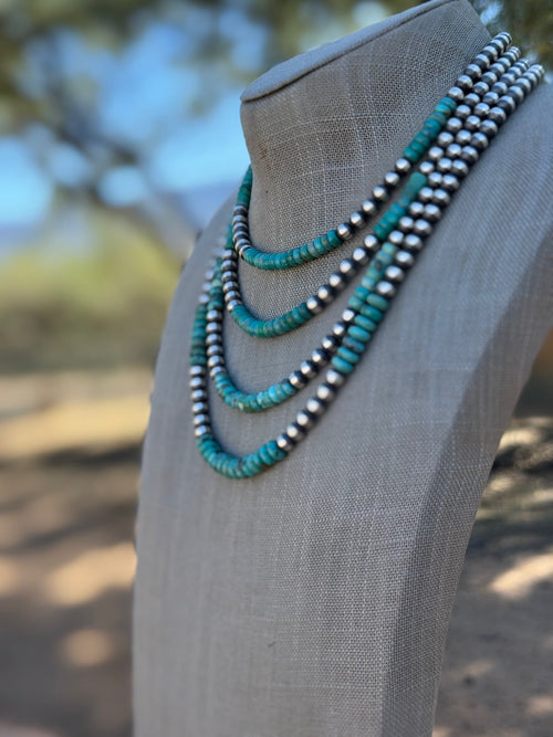 Handcrafted Turquoise & Sterling Silver Beaded 6mm Necklace