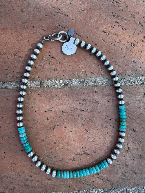 Handcrafted Turquoise & Sterling Silver Beaded 6mm Necklace