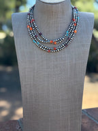 Sterling Silver & Multi Stone Beaded 4-6mm Necklace 72"