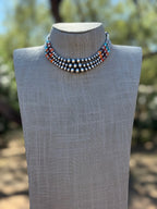 Sterling Silver & Multi Stone Beaded 4-6mm Necklace 14"