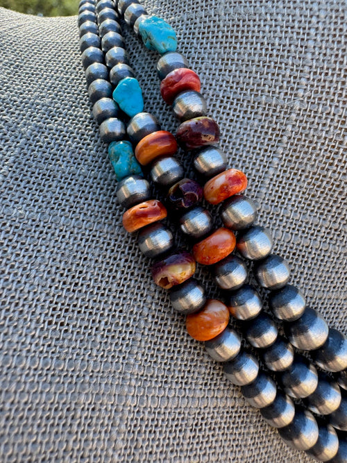 Sterling Silver & Multi Stone Beaded 4-6mm Necklace 14"